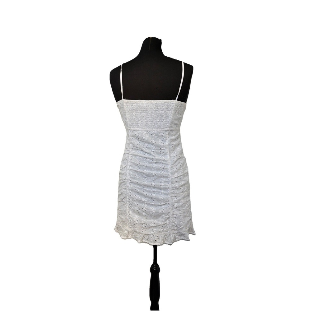 Hollister White Eyelet Mini Babydoll Rushed Ruffle Smocked Dress Sz M Cotton - Picture 2 of 6